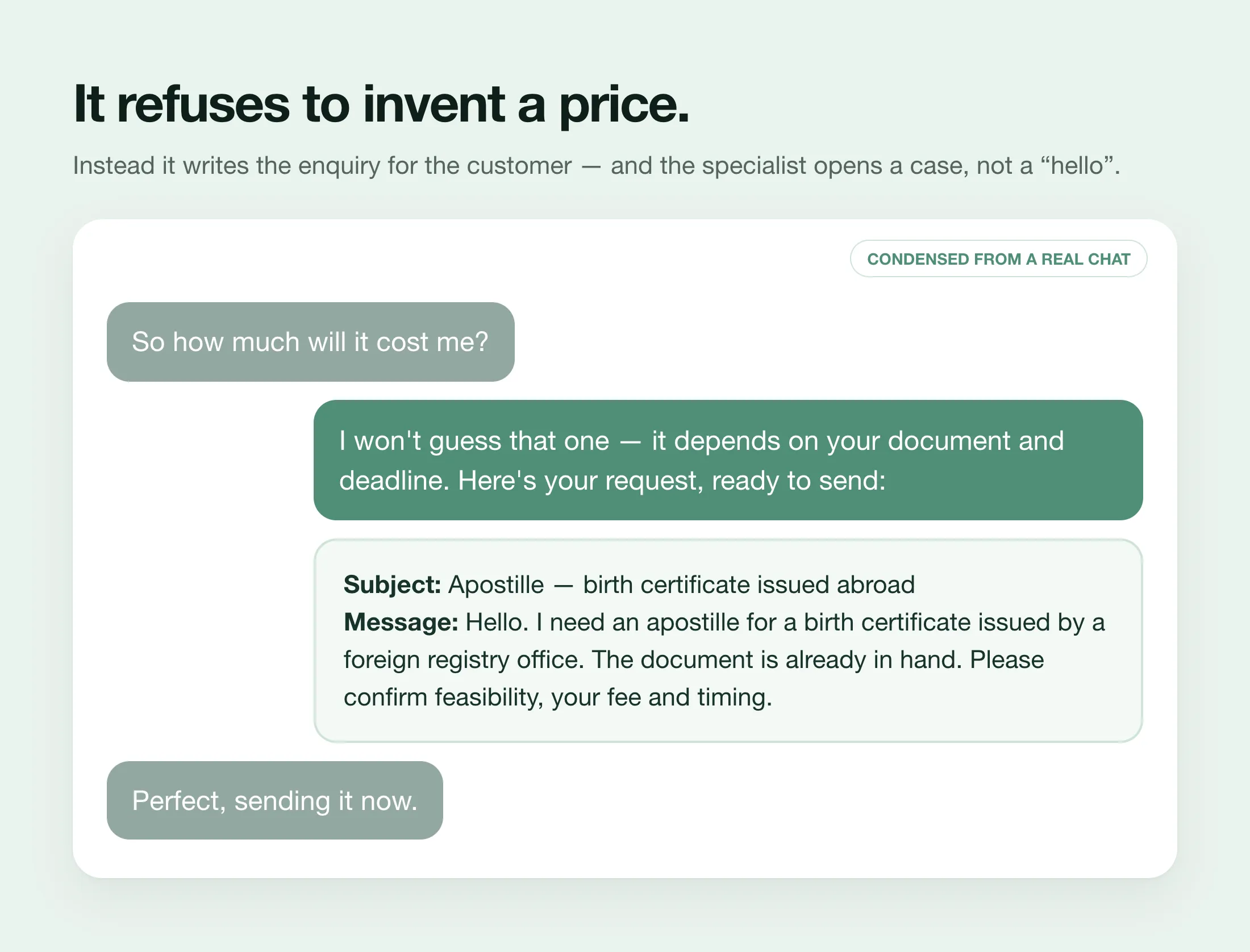 It refuses to invent a price